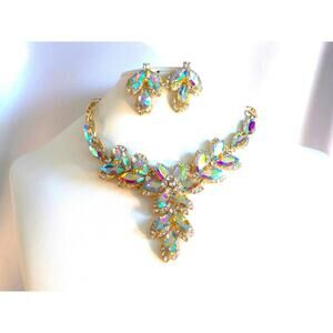 Gold AB 4 pc necklace set, wedding bridal prom party formal evening necklace